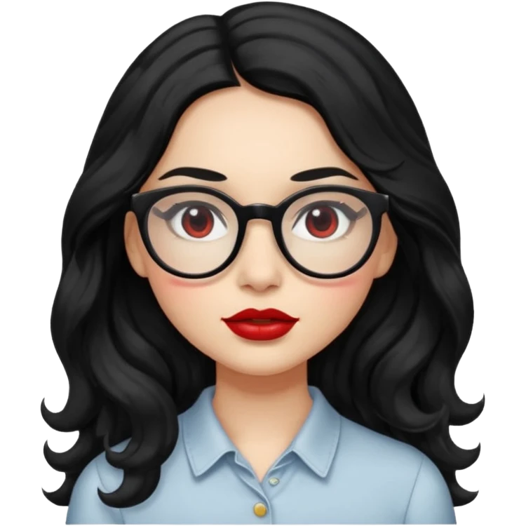 ואישוני עיננים בצבע שחורילדה עם שער שחור ארוך וגלי אבל לא יותר מידי מתולתל, אישונים שחורים, משקפיים,שפתיים אדות ועסיסיות ,עם,לחיים עם סומק emoji