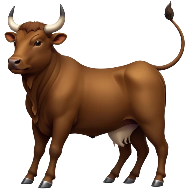 cinematic-[brown bull]-realistic-full-body-standing-emoji,-tail-flicking-lazily,-head-tilted-dramatically,-sleek-[brown]-fur,-simplified-yet-realistic-focused-features,-highly-detailed,-glowing-with-an-almost-sarcastic-glow emoji