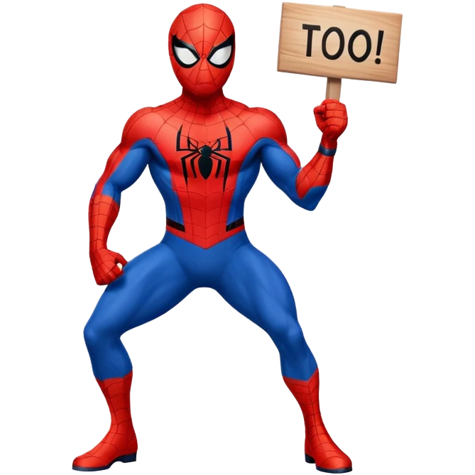 Spider-Man holding a sign that says too short emoji