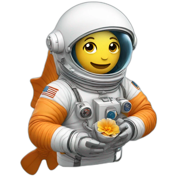 Astronaut holding bloom fish emoji