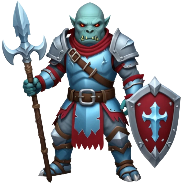 
Fantasy Christmas orc legion soldier icon, iron tundra army theme, heavy winter armor, disciplined brutal look, icy blue steel armor with deep crimson accents, frozen metal texture, cold winter atmosphere, clean readable emoji style
 emoji