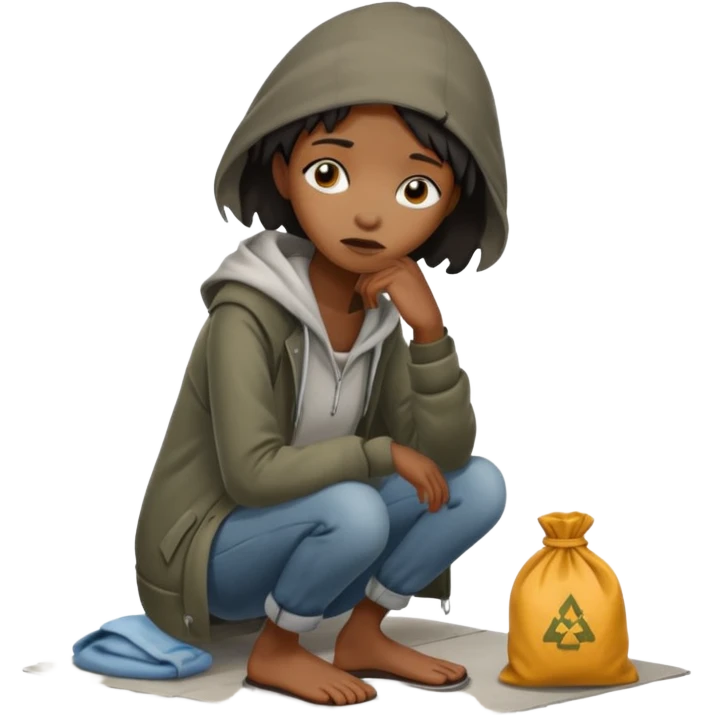 Homeless black girl on sidewalk starving emoji
