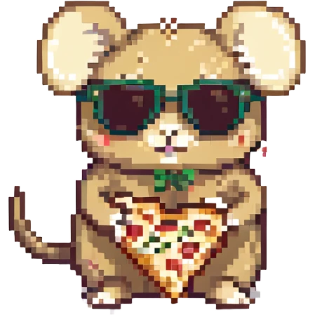 mouse wearing sunglasses eating a pizza emoji