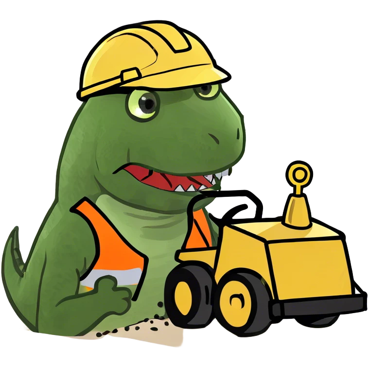 Dino with a bulldozer emoji