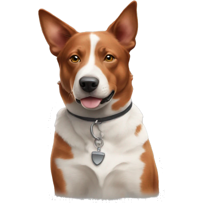 Red Australian cattle dog with white between eyes and down nose, wearing a collar emoji