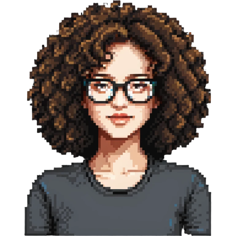 red-haired woman with curly hair, glasses emoji