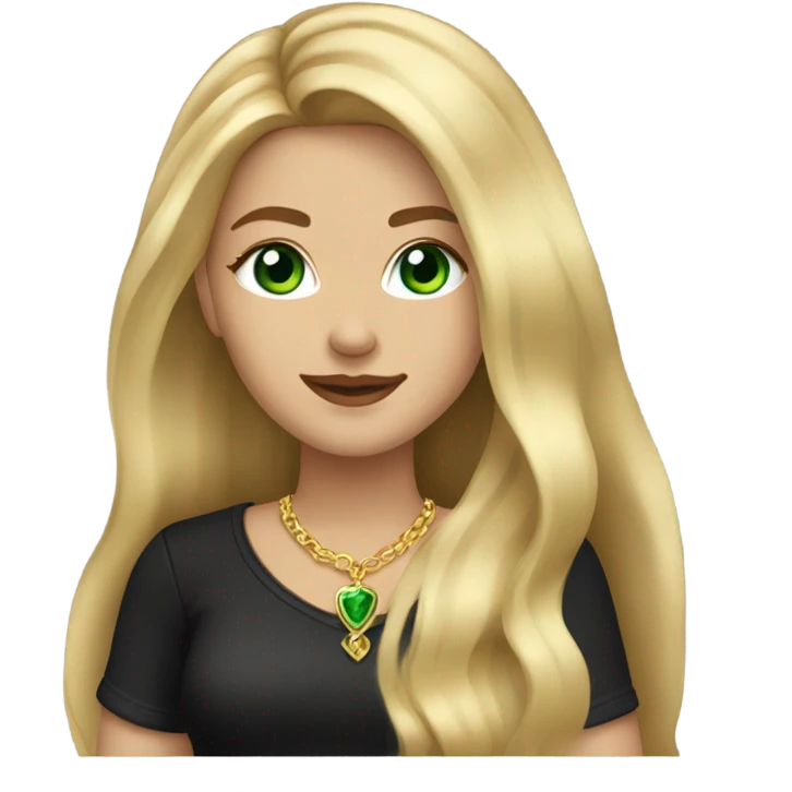 pretty long blonde girl slanted green eyes gold jewlery light skin black shirt emoji
