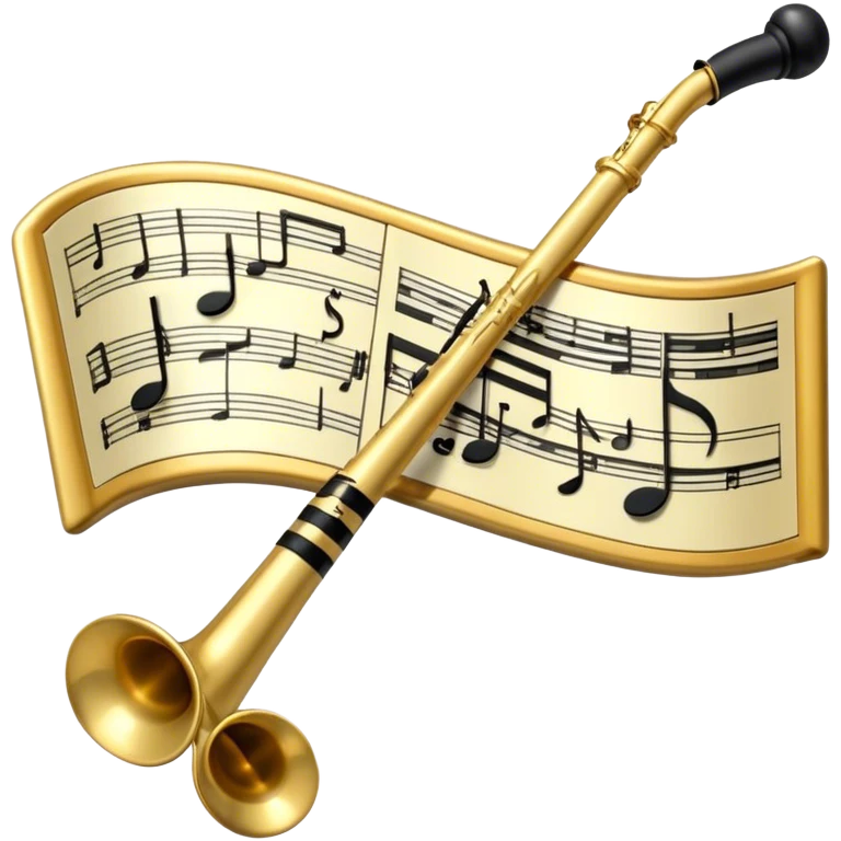 Create a sophisticated and elegant emoji that represents orchestration and arrangement. The design should feature a conductor’s baton, musical notes, and a symphonic score, symbolizing the process of arranging and orchestrating music. Incorporate instruments like a violin, trumpet, and piano keys subtly in the background, representing different sections of the orchestra. Use classical and refined colors such as gold, deep red, and black to evoke the grandeur and precision of orchestration. The background should be transparent. emoji