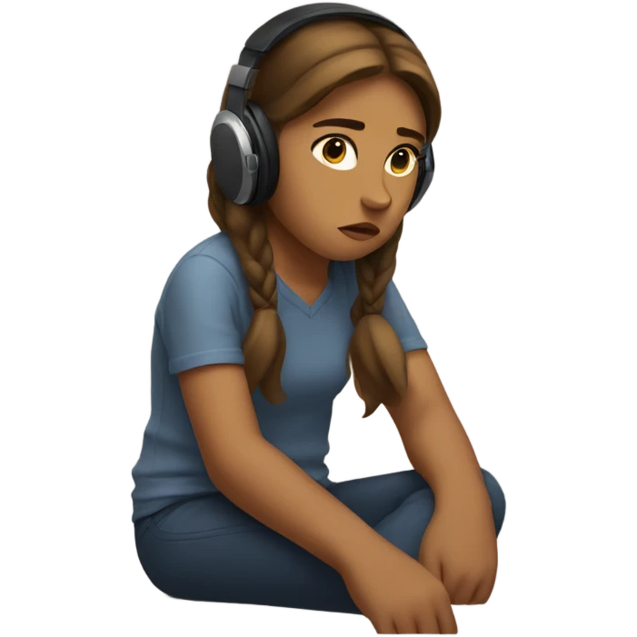 Girl sitting on horse with headphones on looking sad emoji