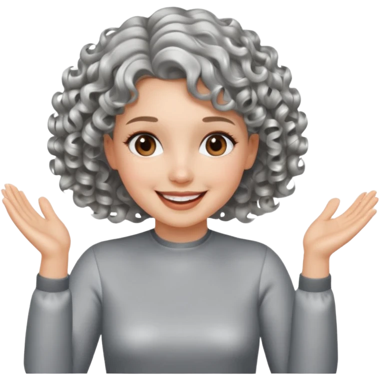 silver, short, wavy-haired with curls, smiling pretty lady, silver top, clapping hands

 emoji