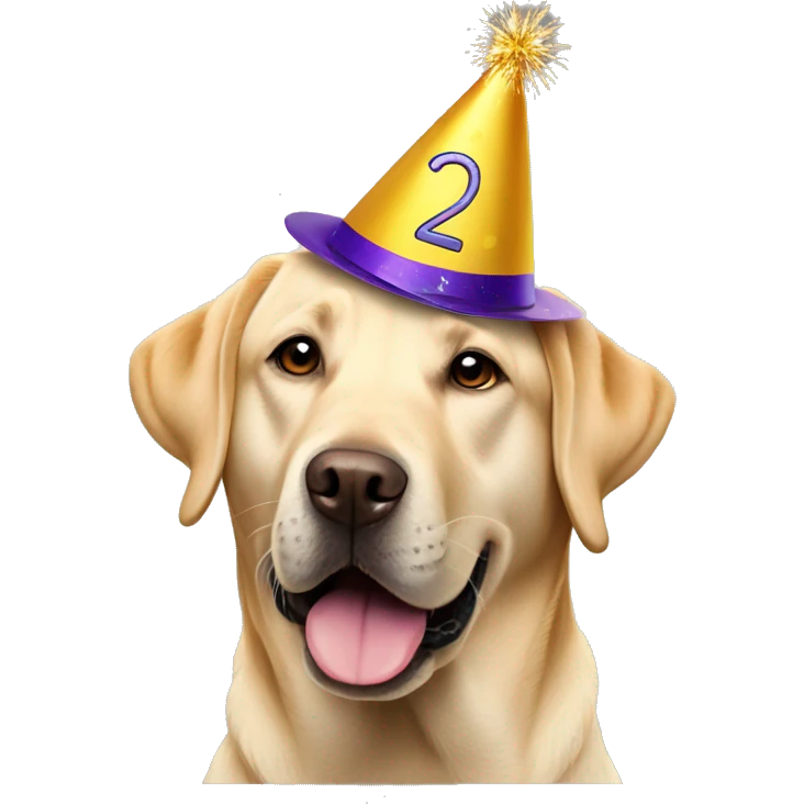 Labrador wearing new years eve Party hat the hat with the Numbers 2025 emoji