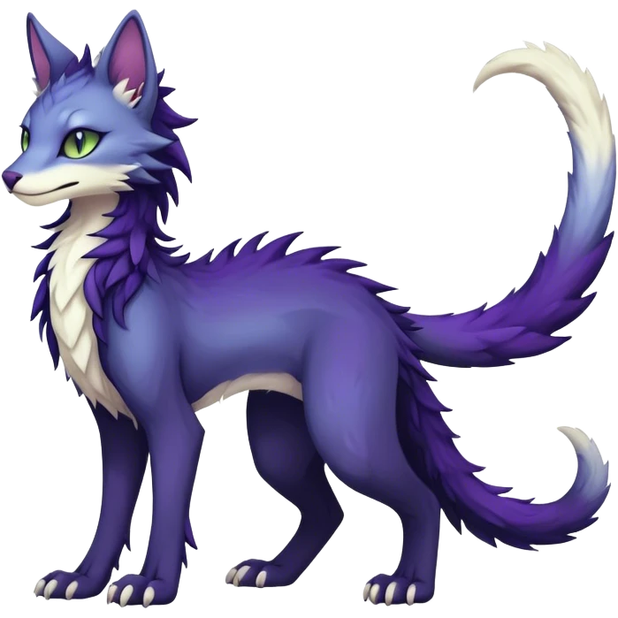 Kawaii dark colorful edgy fantasy ethereal feline-vernid-sergal-fursona animal creature with a tufted tail full body emoji