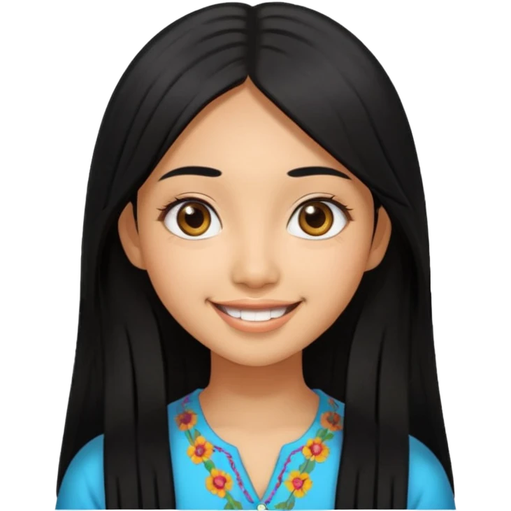 20 yr old asian woman hair  center part big eyes big smile tanned skin straight black hair hippie part hair  emoji