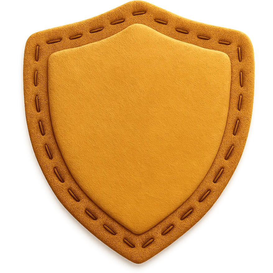 <StylePrompt>
  <Name>Minimal Felt Appliqué Icon</Name>
  <Description>
    A soft, handcrafted felt icon style with lightly padded forms, simple shapes, and clean outlines. Features slightly more visible stitching for tactile charm while maintaining a low-detail aesthetic.
  </Description>
  <VisualProperties>
    <Material>Felt</Material>
    <Texture>Soft, matte surface with subtle fiber detail</Texture>
    <Stitching>
      <Type>Threaded edge stitch</Type>
      <Color>Muted orange or warm brown</Color>
      <Pattern>Evenly spaced running stitch around edges</Pattern>
      <Thickness>Medium (approximately 10% more pronounced than minimal)</Thickness>
      <Contrast>Moderate (stitch color clearly distinct from base felt)</Contrast>
    </Stitching>
    <Padding>Low to moderate—slightly raised but not deeply dimensional</Padding>
    <Edges>Smooth and rounded with clean curves</Edges>
    <ColorPalette>
      <Primary>Warm yellows, oranges, and browns</Primary>
      <Accent>Dark brown for facial features</Accent>
      <Background>Neutral off-white or soft beige</Background>
    </ColorPalette>
  </VisualProperties>
  <FacialFeatures>
    <Eyes>Small round dots</Eyes>
    <Nose>Simple oval or triangle</Nose>
    <Mouth>Minimal curved line or none</Mouth>
    <DetailLevel>Low</DetailLevel>
  </FacialFeatures>
  <Rendering>
    <Lighting>Soft and diffused</Lighting>
    <Shadows>Subtle, barely visible</Shadows>
    <Perspective>Front or side profile, flat angle</Perspective>
  </Rendering>
  <Applicability>
    <SubjectType>Animals, symbols, objects</SubjectType>
    <OutputFormat>Icon, patch, or sticker</OutputFormat>
  </Applicability>
</StylePrompt>

{subject} = shield emoji