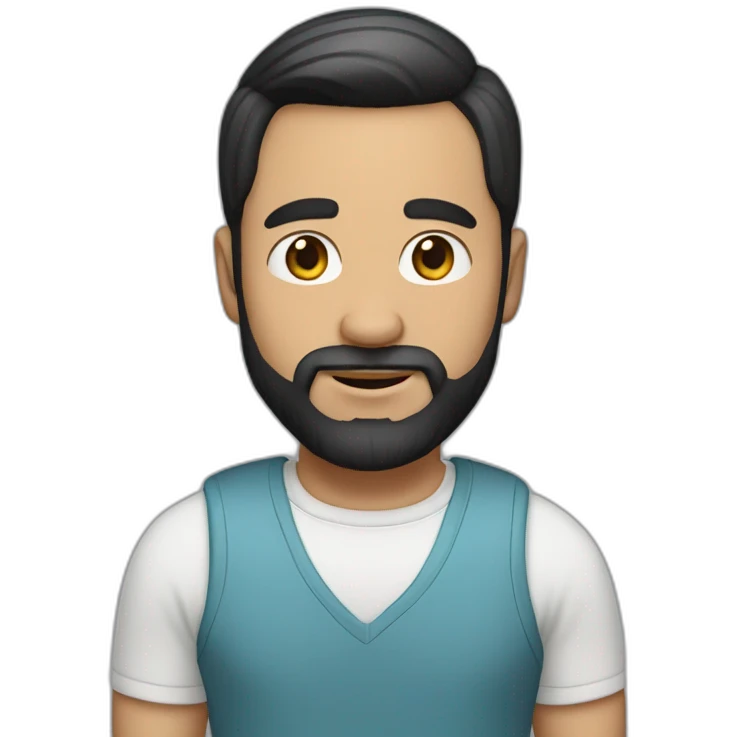 White Man 35 year, Black straight hair combed to the side, soft beard, big ears, emoji