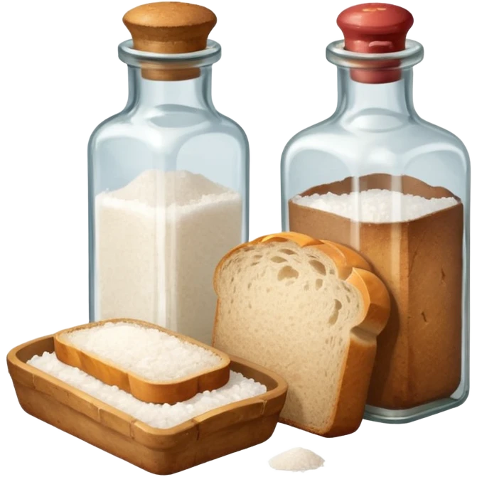 a one victorian bottle of salt and a loaf of bread emoji