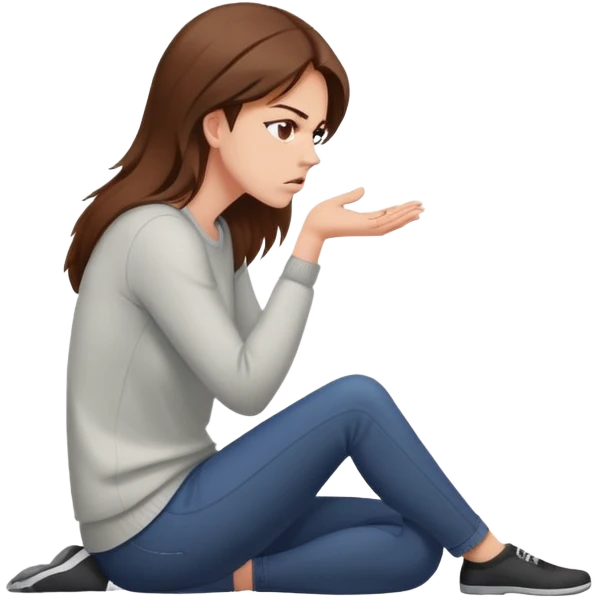 angry woman with brown hair sitting on a floor in profile avoiding conversation emoji