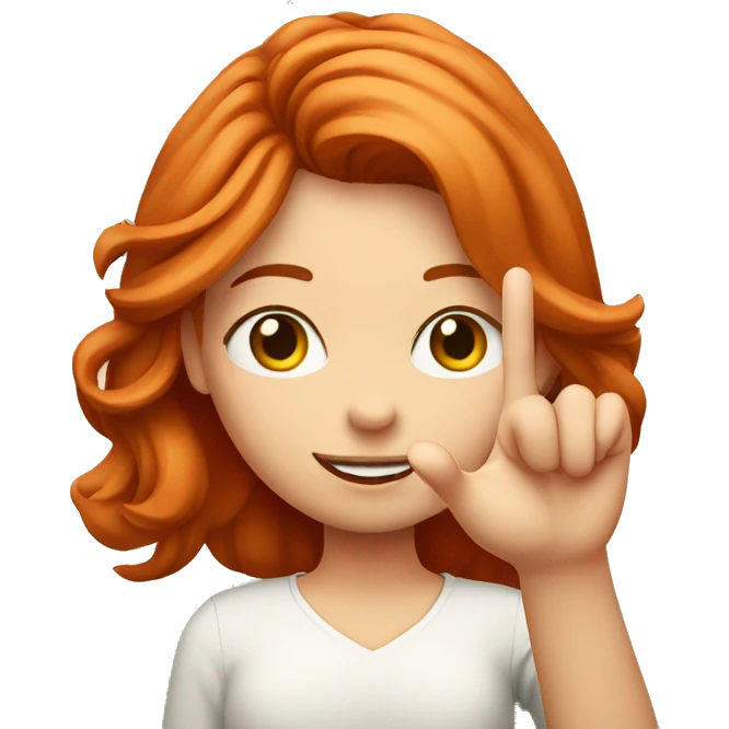 red-haired girl making a finger-heart symbol with hand emoji