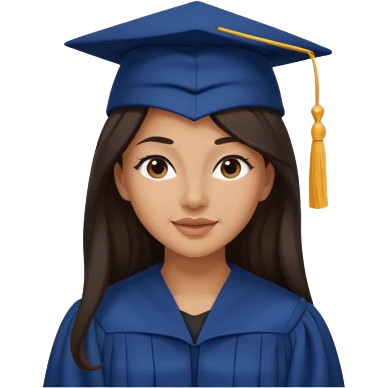 带着学士帽的，深棕色长发，黄种偏白皮肤的，高鼻梁，不戴眼镜的女博士生，在wink，年龄26岁，学士服是深蓝色和黑领子 emoji