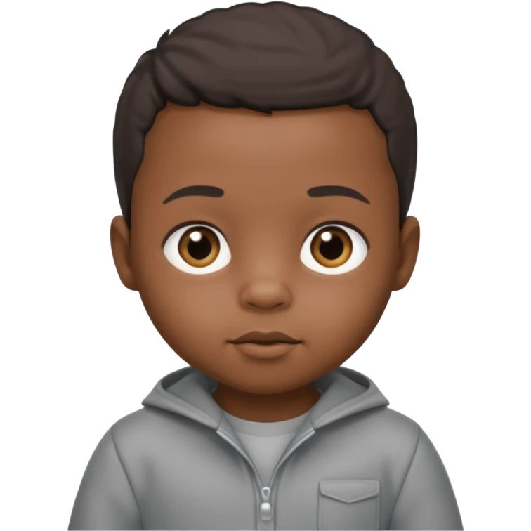 Black baby with straight face in a grey jumpsuit emoji