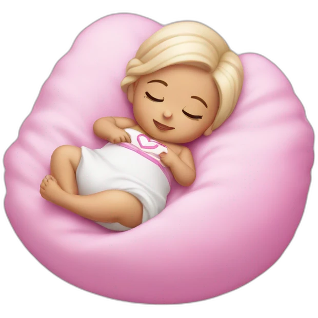 white sleeping newborn in a dress with a barbie logo emoji