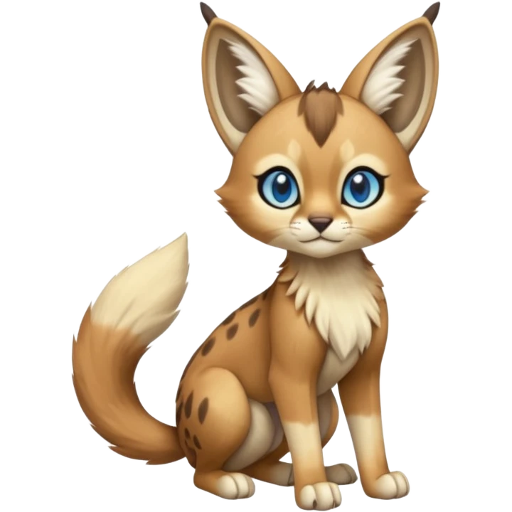 Big-eared big-eyed cute realistic animalistic feral digitigrade 4-legged anime-styled Meloetta-Caracal-Trico-Vernid-Sergal-Serval-hybrid-fusion-creature-animal, full body emoji