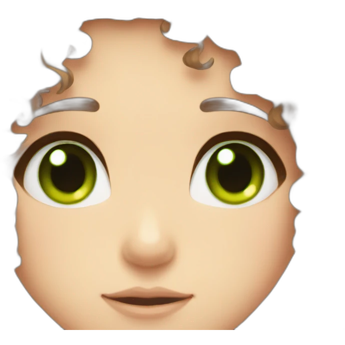 anime girl, curly brown hair, green eyes emoji