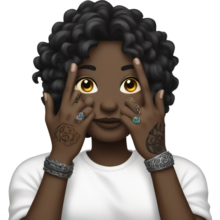 Black hand with tattoos and rings  emoji