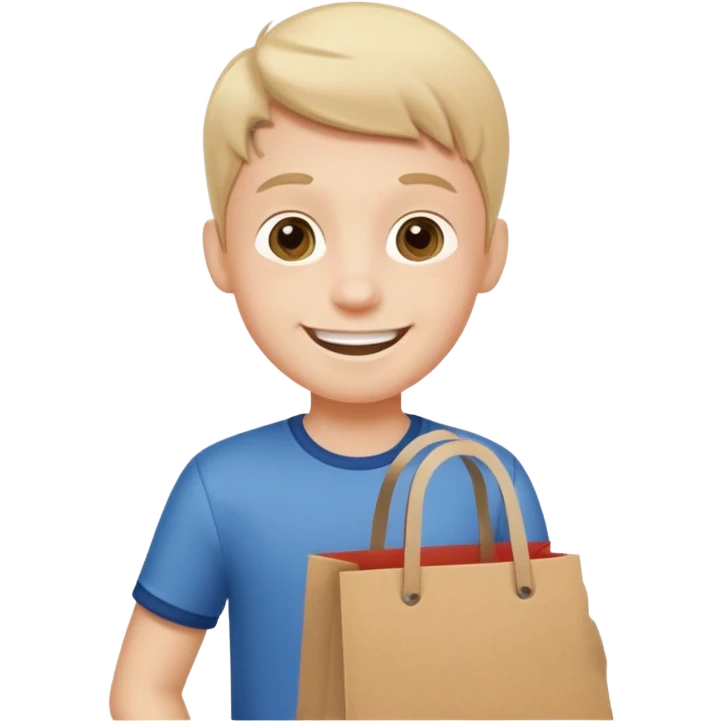 Boy going to the store for shopping, cartoon illustration, white background emoji