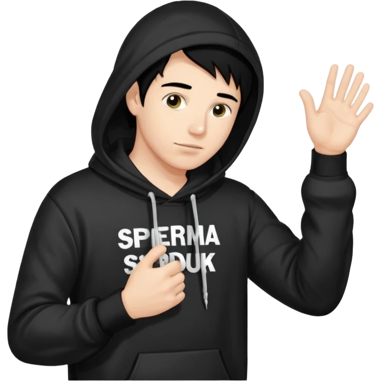 chce by to byla taka emotka 🙍‍♂️
chlopaka z czarnymi losami i czarna bluza z biaty.m
napisem "sperma na srodku" i zeby od boku byla czyjas inna reka ciagnaca za sznurek od
kaptura od bluzy tej pierwszej osobyl emoji