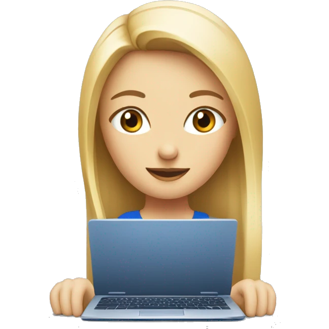 Une fille blonde aux yeux bleus derrière son ordinateur emoji