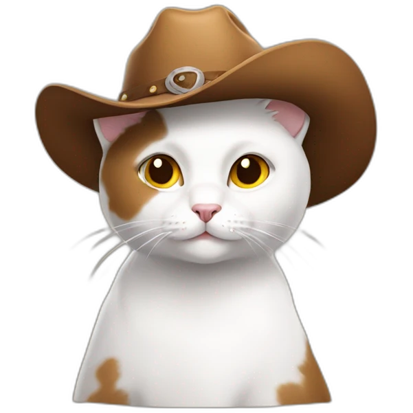 white cat wearing a brown cowboy hat emoji