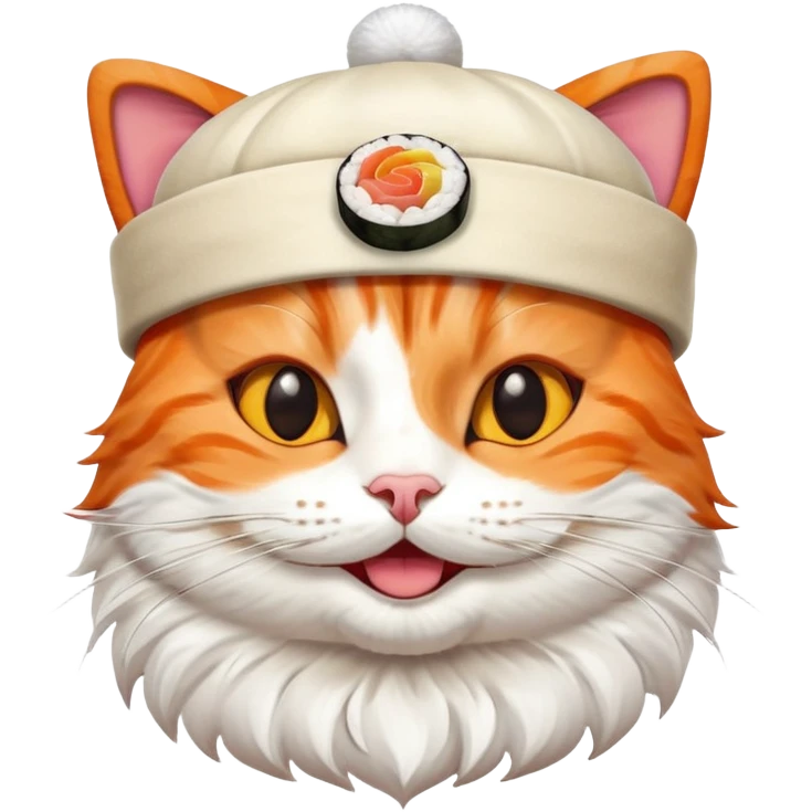 happy cat wearing a hat made out of sushi emoji