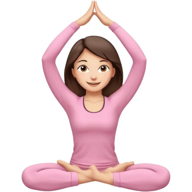 brunette yoga girl in light pink clothes, stretching arms overhead emoji