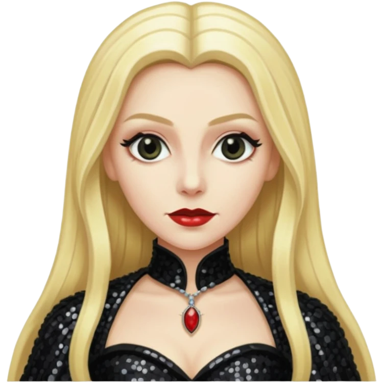 Countess Dracula with long blonde hair, black sequin outfit  emoji