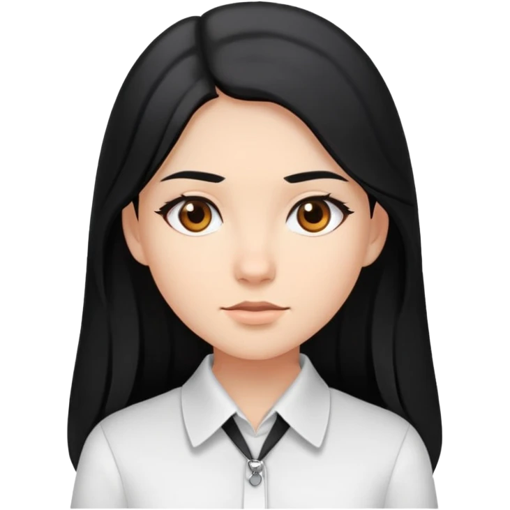 Young woman, long black hair, brown eyes, white collared shirt emoji