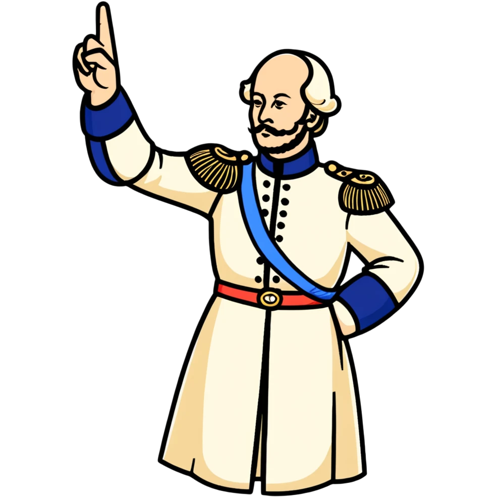 Peter I of Russia in imperial clothing pointing commandingly to the right emoji