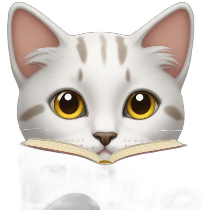 Cat which read book with photo ne on her eyes emoji