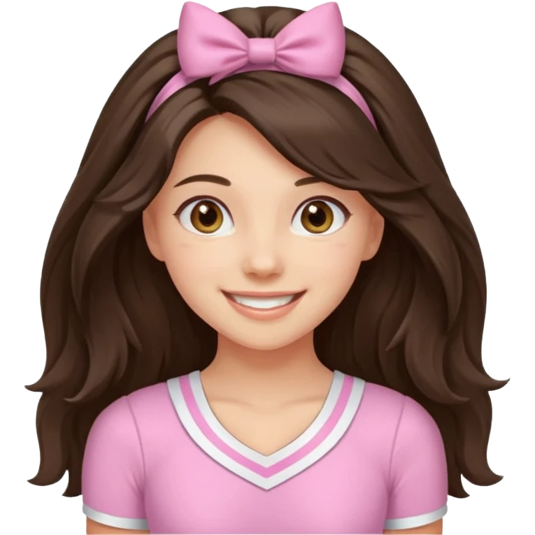 happy long haired brunette girl hazel eyes in light pink cheerleader outfit emoji