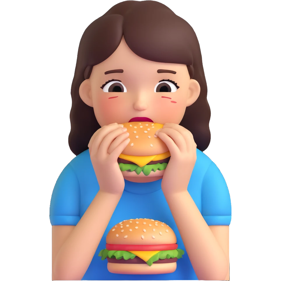 fat girl crying and eating a burger emoji