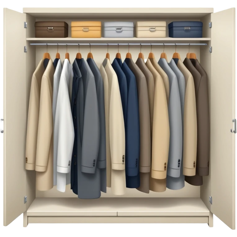 Minimalist wardrobe closet slightly open showing neatly hung professional jackets and shirts inside, organized emoji