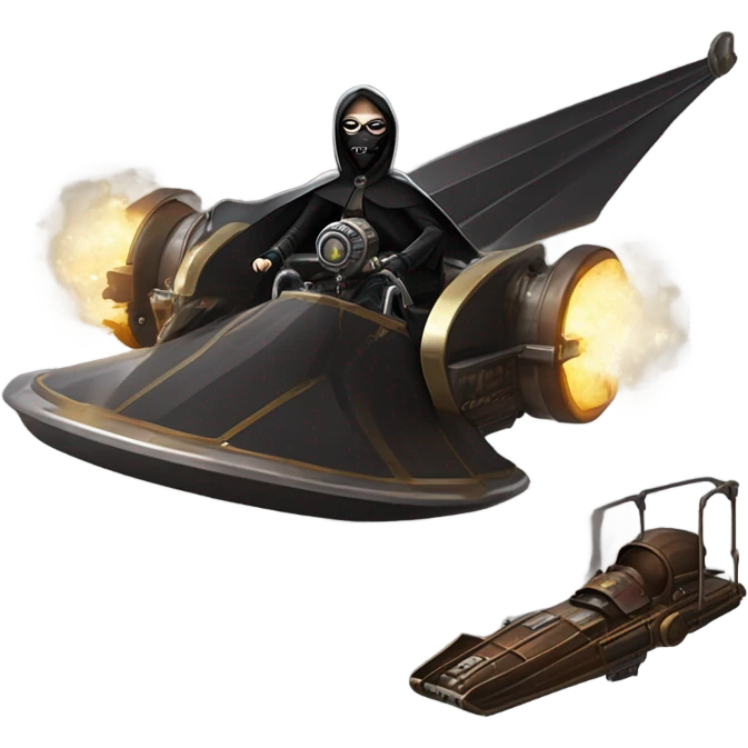Jedi teen Morticia Addams flying a Jumpspeeder anti-gravity repulsorlift powered by an imperial speeder steampunk  emoji