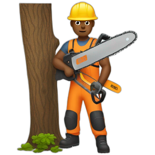 Man with chainsaw on a tree emoji