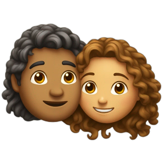 Hug between a polynesian guy and a long curly light brown hair woman emoji