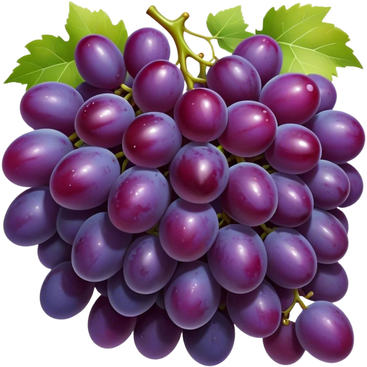 Cinematic glossy purple grapes, plump and dewy, gathered in a beautiful cluster, deep rich hues, ultra-detailed, fresh and juicy, soft glowing light. emoji