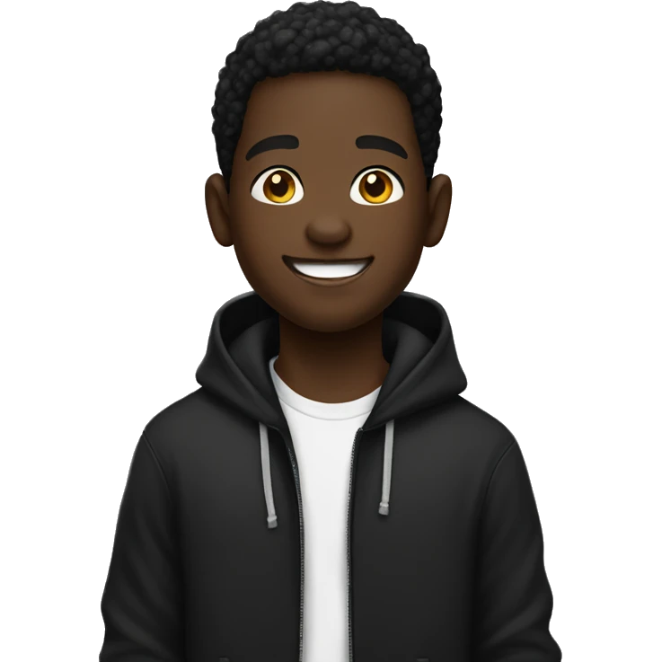 Black smilingk boy in black hoodie emoji