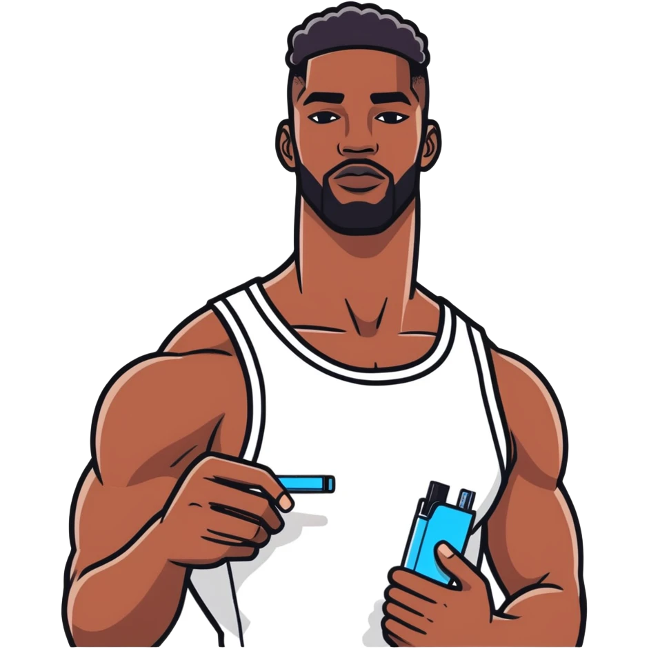 Black men with muscles holding a iqos  emoji