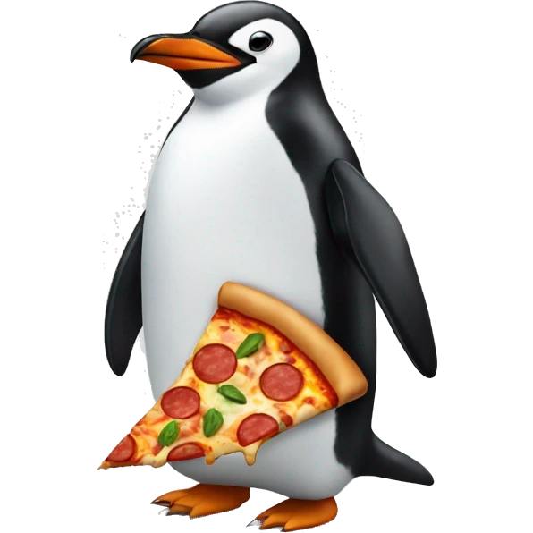 Penguin with pizza emoji