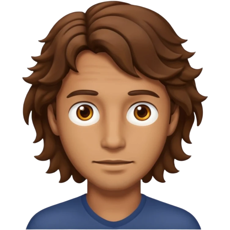 Man with tan skin and  brown eyes and  brown wavy hair emoji