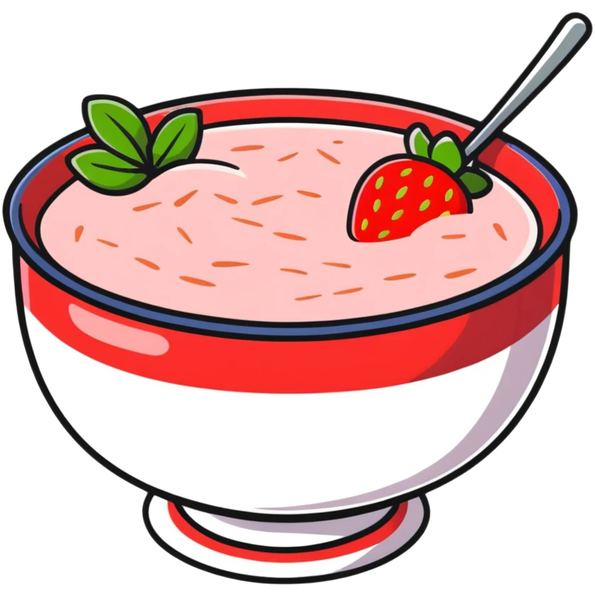 hot bowl of strawberry porridge with steam emoji